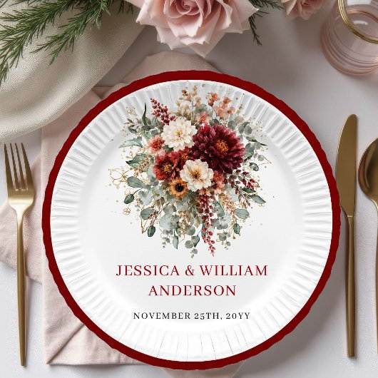 Romantic Terracotta Boho Wedding Paper Plates ペーパープレート