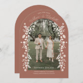 Romantic Terracotta Floral Arch Save the Date 招待状 (正面/裏面)