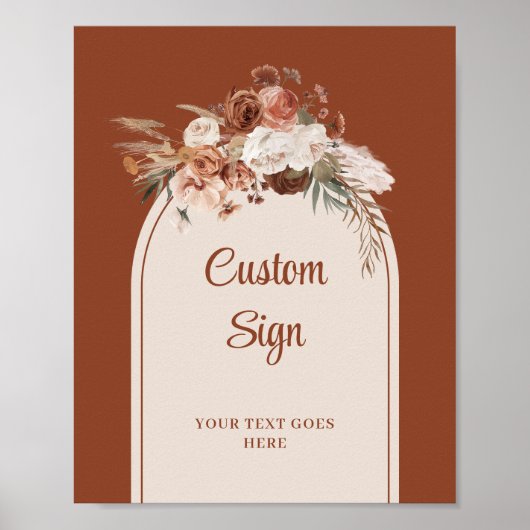 Romantic Terracotta Pampas Sage Boho Floral Custom ポスター (正面)