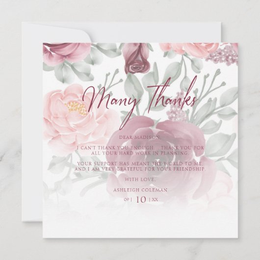 Romantic Thank You Bridesmaids Classic Floral Pink (裏面)