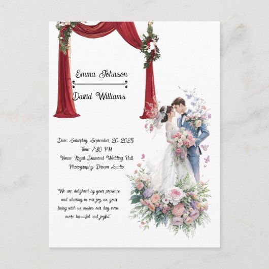 Romantic Theater Arch Wedding Invitation Card ポストカード (正面)