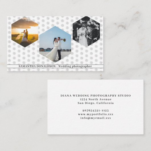 Romantic Three Photos Wedding Photography  名刺 (正面/裏面)