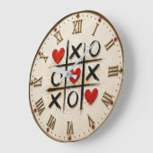 Romantic Tic Tac Toe Hearts ラージ壁時計 (傾斜)