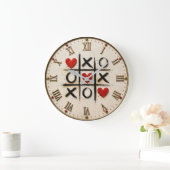 Romantic Tic Tac Toe Hearts ラージ壁時計 (ホーム)