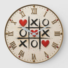 Romantic Tic Tac Toe Hearts ラージ壁時計