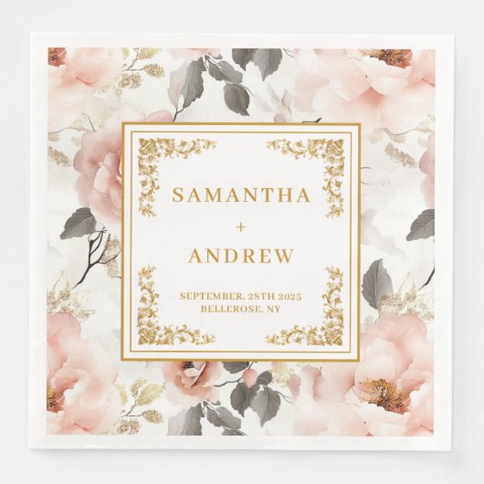Romantic & Timeless blush floral wedding napkins (正面)