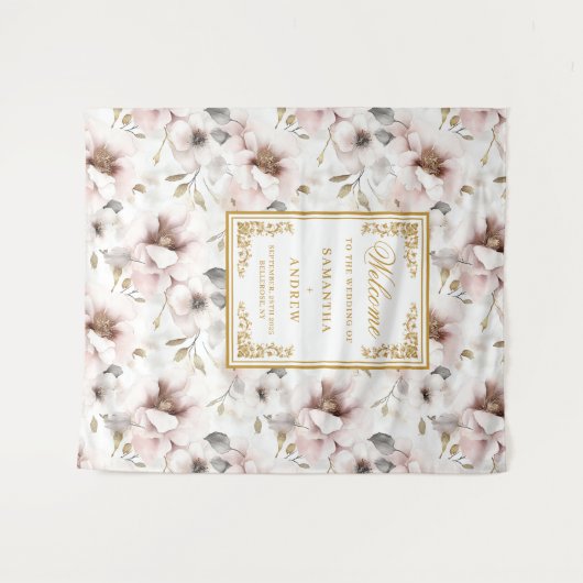 Romantic Timeless Dusty Pink Wedding Backdrop タペストリー (正面(横))