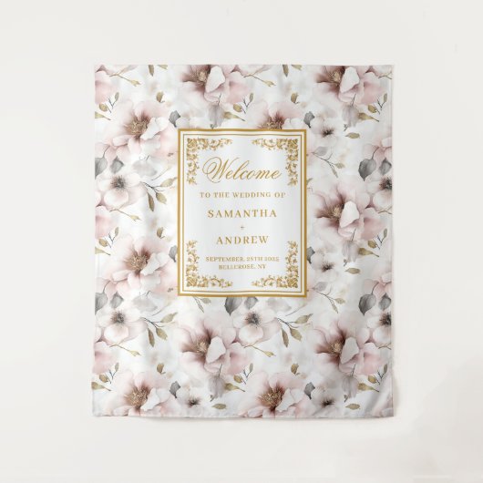 Romantic Timeless Dusty Pink Wedding Backdrop タペストリー (正面)