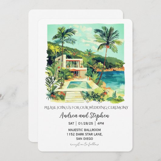 Romantic Tropical Island Wedding 招待状 (正面/裏面)