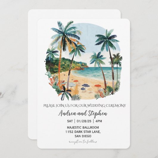 Romantic Tropical Island Wedding 招待状 (正面/裏面)