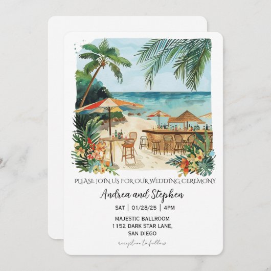 Romantic Tropical Island Wedding 招待状 (正面/裏面)