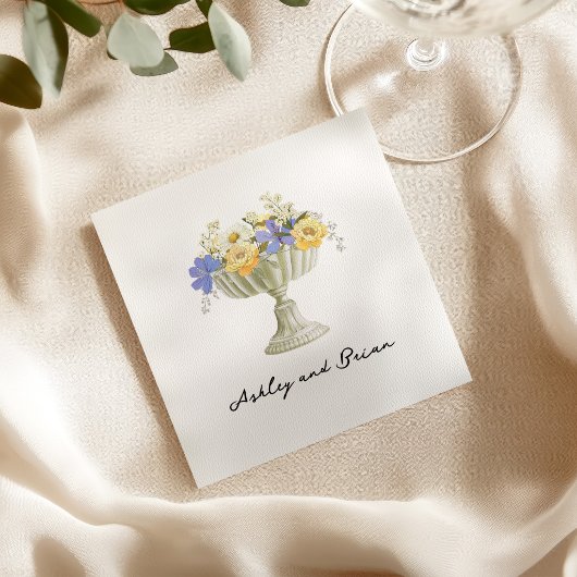 Romantic Tuscan Garden Urn with Flowers Wedding スタンダードカクテルナプキン