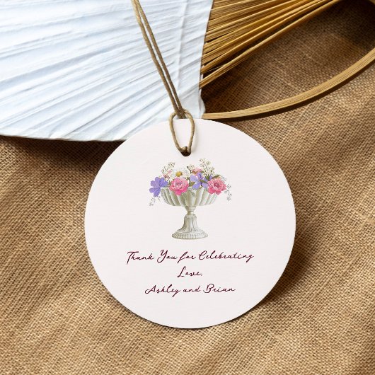 Romantic Tuscan Garden Urn with Flowers Wedding フェイバータグ