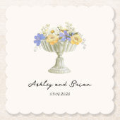 Romantic Tuscan Garden Urn with Flowers Wedding ペーパーコースター (正面)