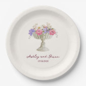 Romantic Tuscan Garden Urn with Flowers Wedding ペーパープレート (正面)