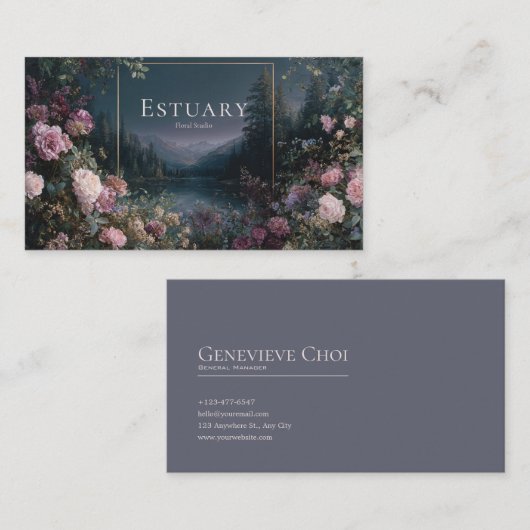 Romantic Twilight Floral and Starry Mountain Lake  名刺 (正面/裏面)