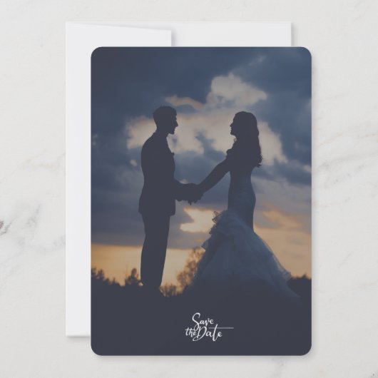 Romantic Twilight Silhouette Photo Script Wedding  招待状 (裏面)