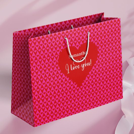 Romantic Valentine Gift Bag I Love You Heart Desig ラージペーパーバッグ
