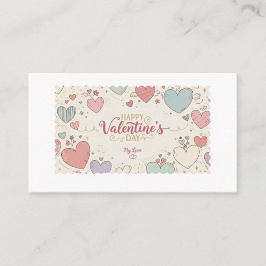Romantic Valentine’s Day Card – Cute Heart Illustr 名刺 (正面)