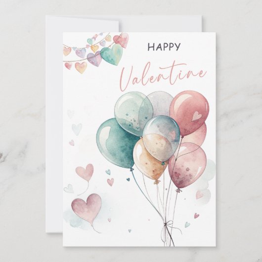 Romantic Valentine’s Day with Balloons & Hearts 招待状 (正面)