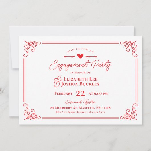 Romantic Valentine's Day Engagement Party 招待状 (正面)