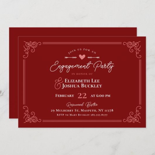 Romantic Valentine's Day Engagement Party 招待状 (正面/裏面)