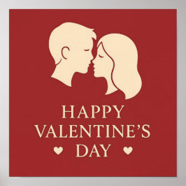 Romantic Valentines Day Minimal Couple Silhouette ポスター