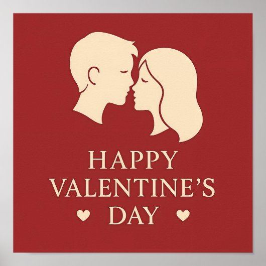 Romantic Valentines Day Minimal Couple Silhouette ポスター (正面)
