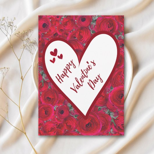 Romantic Valentines Day - Red Roses Heart Blank ポストカード