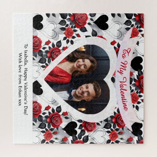 Romantic Valentine's Day Roses Hearts Personalized ジグソーパズル (横)