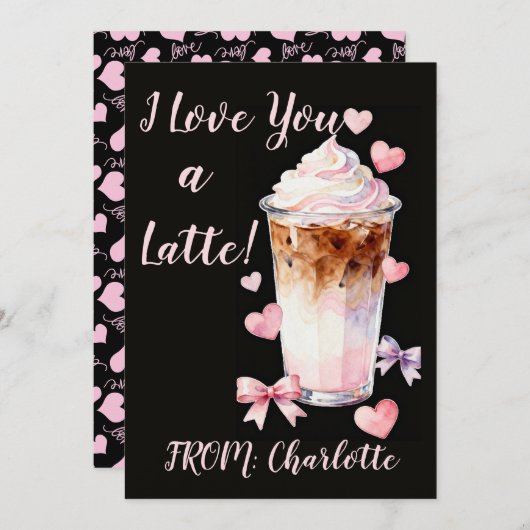 Romantic Valentines Day Whipped cream iced coffee カード (正面/裏面)