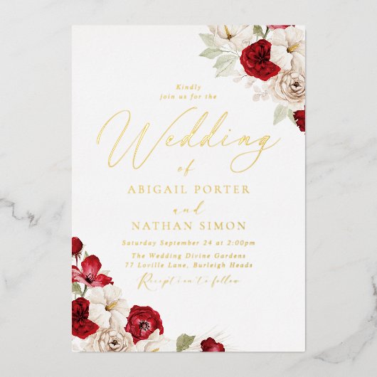 Romantic Vibrant Elegant Gold Foil Wedding 箔招待状 (正面)