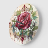 Romantic Victorian Elegant Red Rose and Rubies ラージ壁時計 (傾斜)