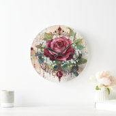 Romantic Victorian Elegant Red Rose and Rubies ラージ壁時計 (ホーム)