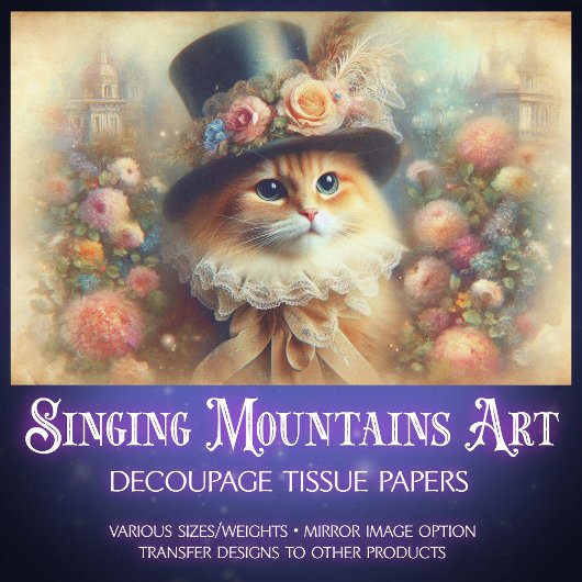 Romantic Victorian Garden Cat Decoupage  薄葉紙