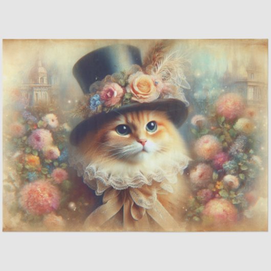 Romantic Victorian Garden Cat Decoupage  薄葉紙 (正面)