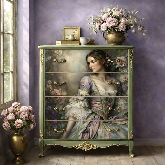 Romantic Victorian Woman Floral Portrait Decoupage 薄葉紙