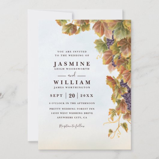 Romantic Vineyard Rustic Elegant QR Code Wedding 招待状 (正面)