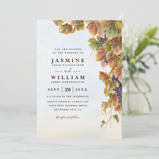 Romantic Vineyard Rustic Elegant QR Code Wedding 招待状 (スタンド正面)