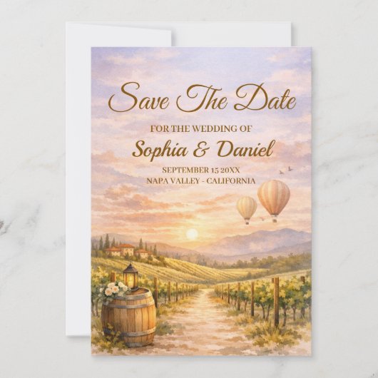 Romantic Vineyard Sunset Save The Date (正面)