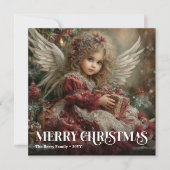 Romantic Vintage Angel Burgundy Christmas Greeting シーズンカード (正面)