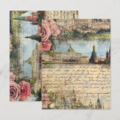 Romantic Vintage Architecture & Roses Collage Art ポストカード (正面/裏面)