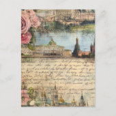 Romantic Vintage Architecture & Roses Collage Art ポストカード (正面)