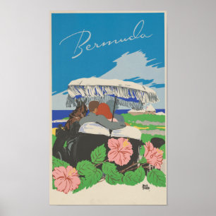 Romantic Vintage Bermuda Travel Poster ポスター