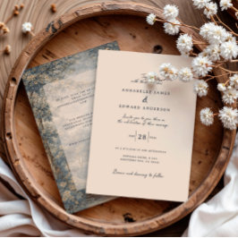 Romantic Vintage Botanical Blue Beige tapestry 招待状