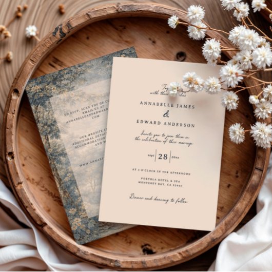 Romantic Vintage Botanical Blue Beige tapestry 招待状