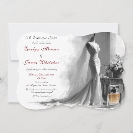 Romantic Vintage Bridal Sketch Wedding Invitation  (正面)