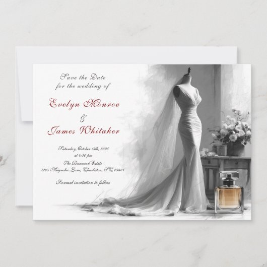 Romantic Vintage Bridal Wedding Save the date 招待状 (正面)