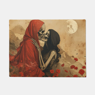 Romantic vintage Death Kiss Skeleton in love ドアマット