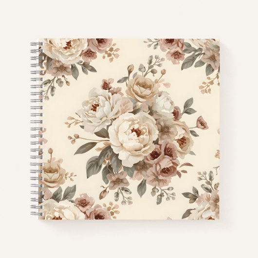 Romantic Vintage Floral Bouquet Pattern ノートブック (正面)